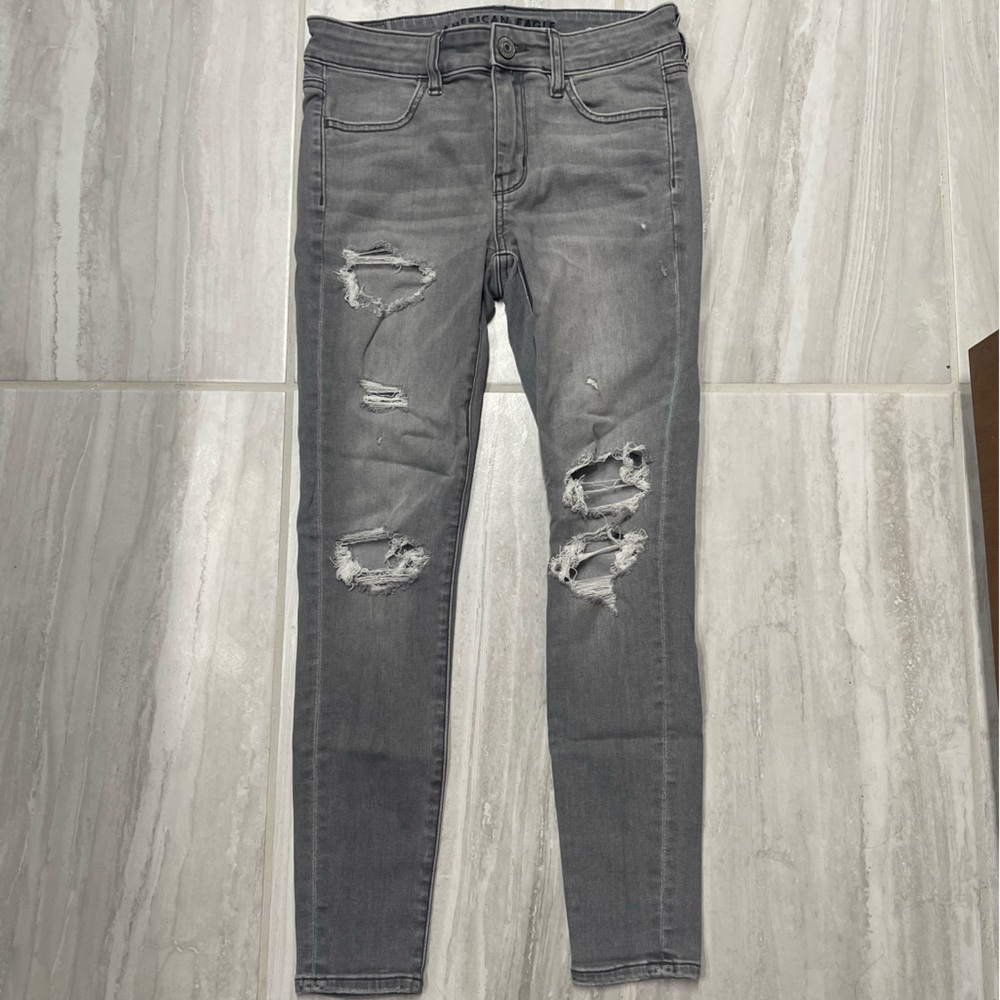 Gray Distressed American Eagle Skinny Jeans